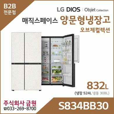 LG 디오스 오브제컬렉션 매직스페이스 양문형 냉장고 S834BB30