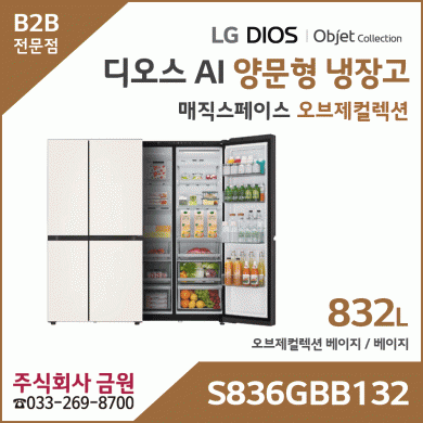LG 디오스 AI 오브제컬렉션 양문형냉장고 매직스페이스 S836GBB132